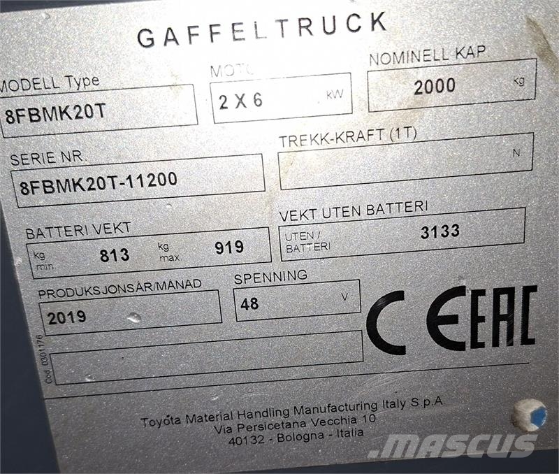 Toyota 8FBMK20T Elektriske trucker