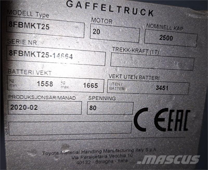 Toyota 8FBMKT25 Sähkötrukit