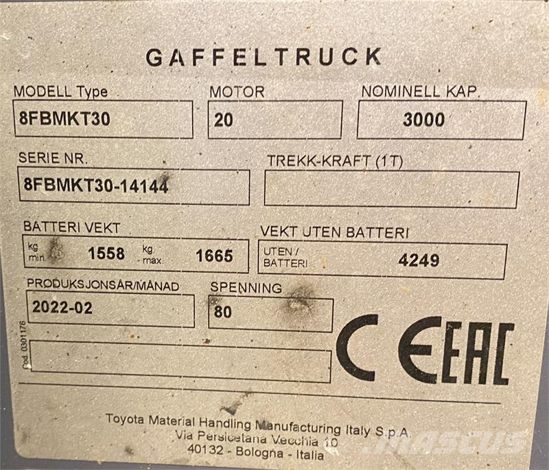Toyota 8FBMKT30 Electric forklifts