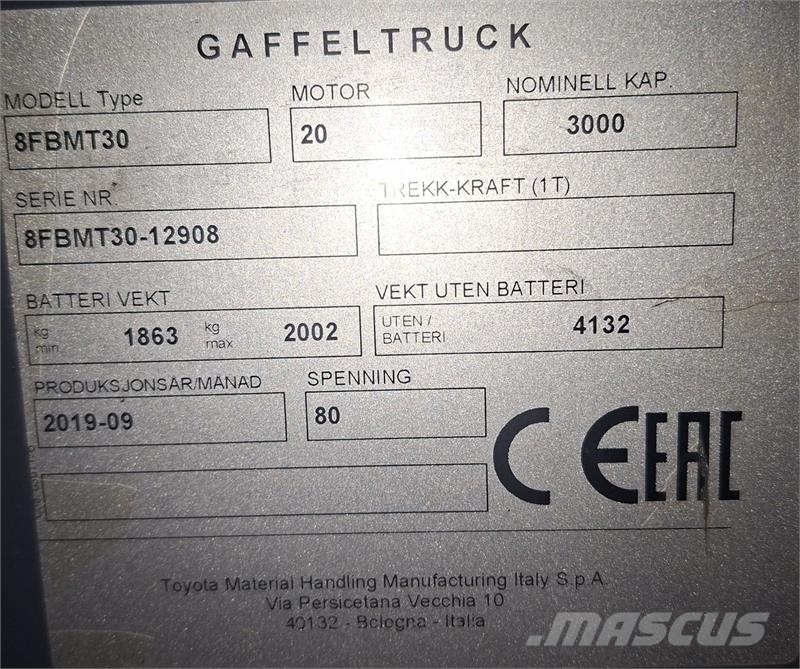 Toyota 8FBMT30 Elektrostapler