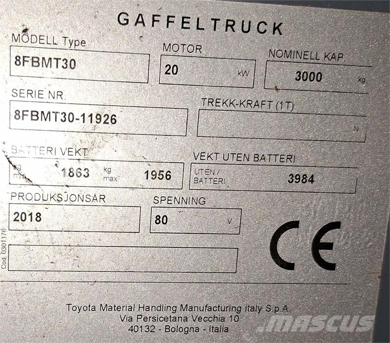 Toyota 8FBMT30 Električni viljuškari