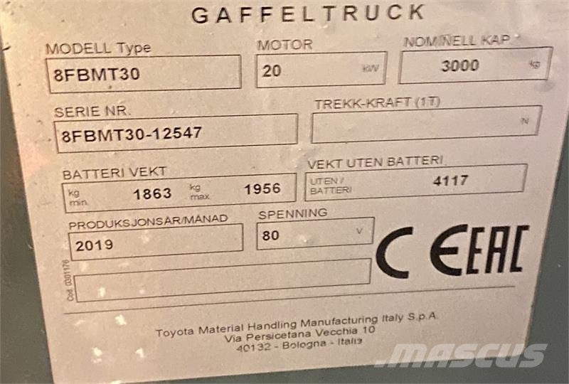 Toyota 8FBMT30 Elektriske trucker