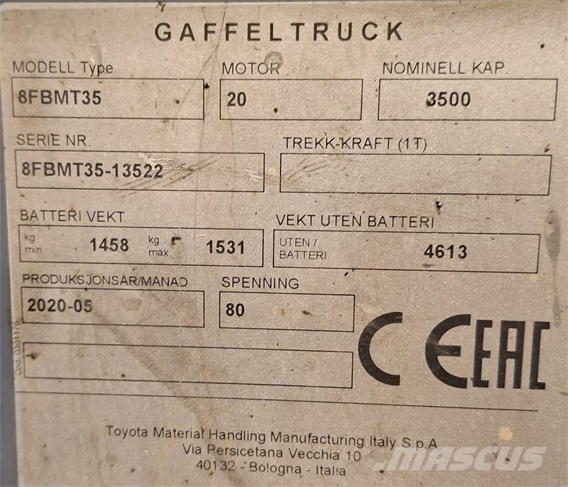 Toyota 8FBMT35 Ηλεκτρικά περονοφόρα ανυψωτικά κλαρκ