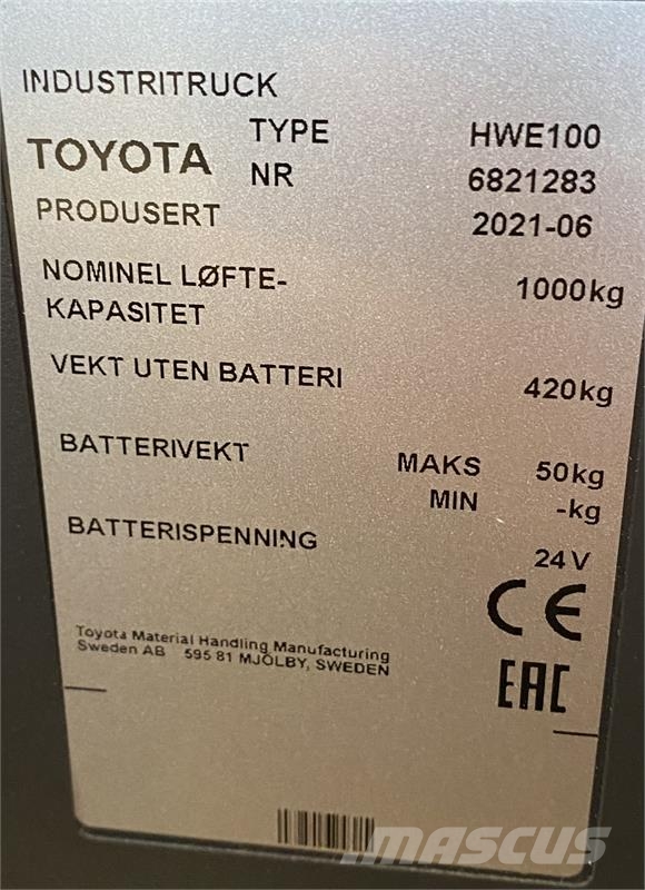 Toyota HWE100 Παλετοφόρα πεζού χειριστή με ιστό