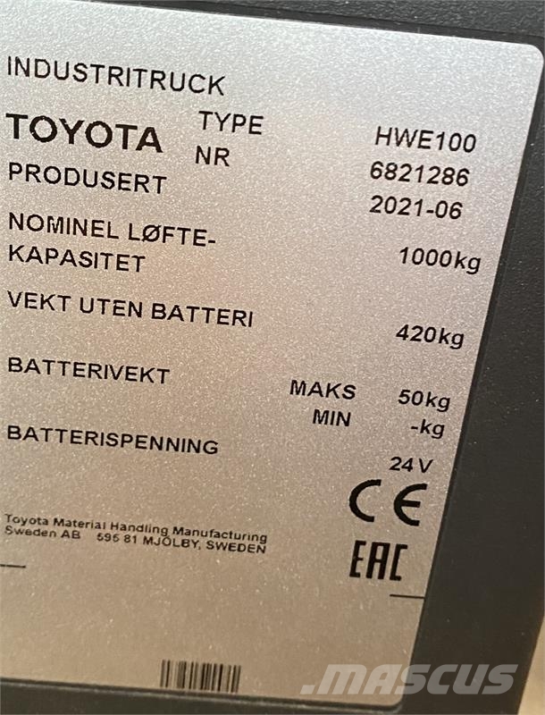 Toyota HWE100 Παλετοφόρα πεζού χειριστή με ιστό