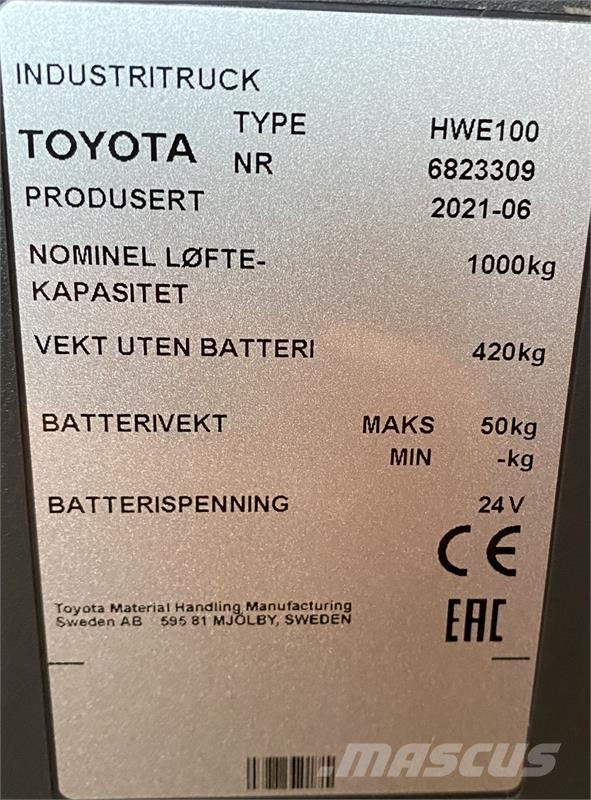 Toyota HWE100 Παλετοφόρα πεζού χειριστή με ιστό
