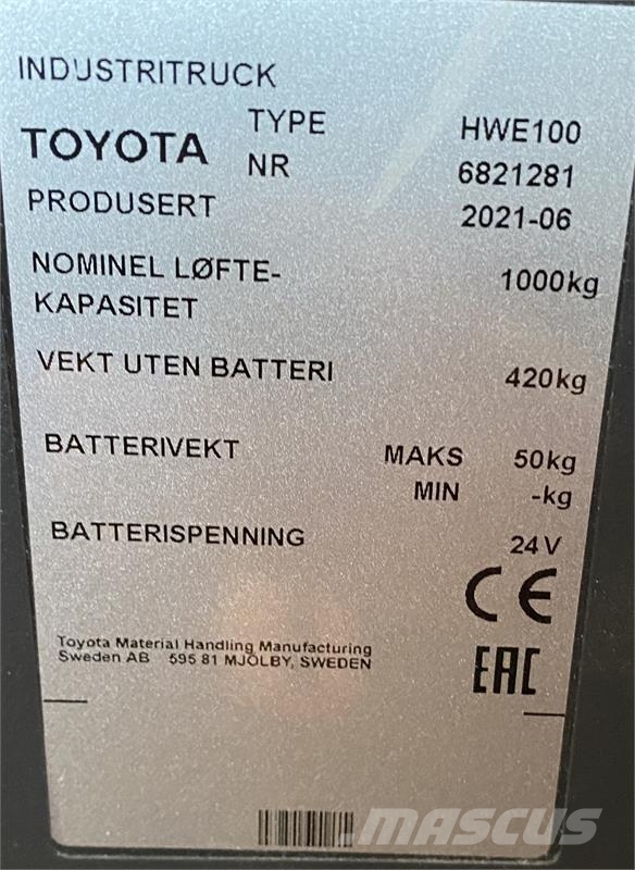 Toyota HWE100 Παλετοφόρα πεζού χειριστή με ιστό