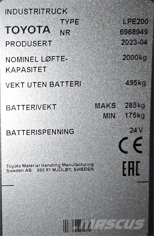 Toyota LPE200 Låglyftare med plattform