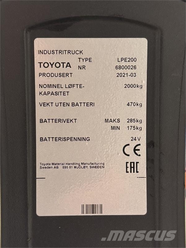 Toyota LPE200 Χειροκίνητο περονοφόρο ανυψωτικό με πλατφόρμα