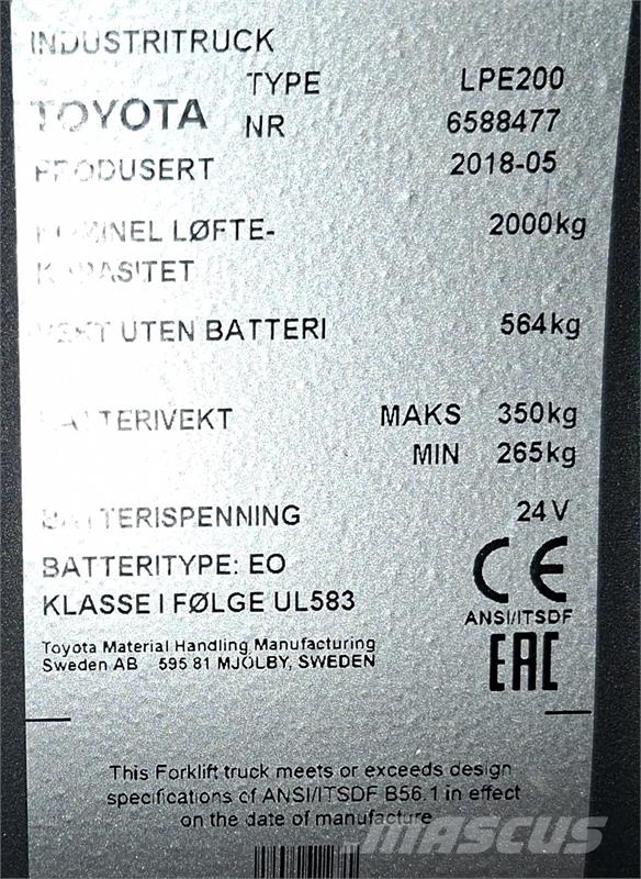 Toyota LPE200 Gabelstapler mit Fahrerstand