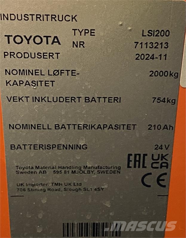 Toyota LSI200 شاحنات ذات رافعات شوكية تعمل بالكهرباء