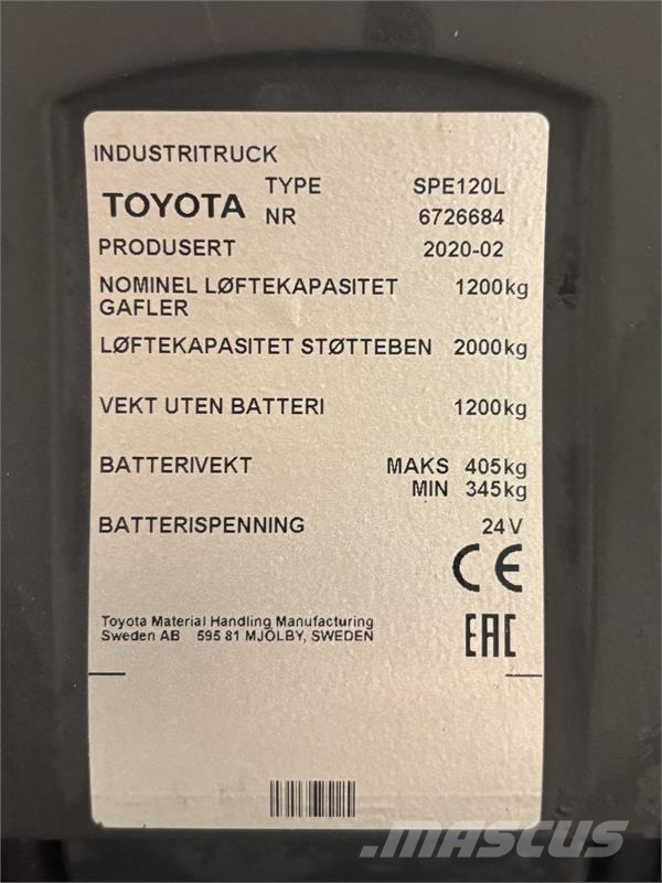 Toyota SPE120L Παλετοφόρα πεζού χειριστή με ιστό
