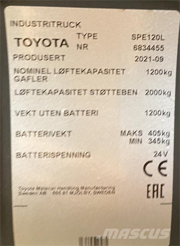 Toyota SPE120L Παλετοφόρα πεζού χειριστή με ιστό