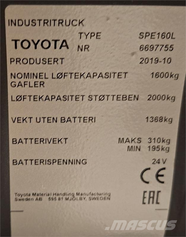 Toyota SPE160L Palešu krautņotāji