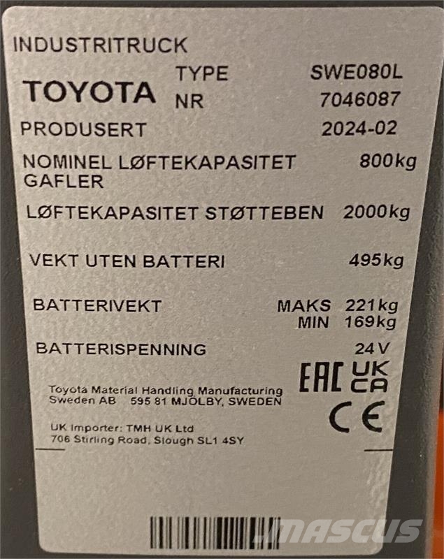 Toyota SWE080L Ručni električni viljuškar