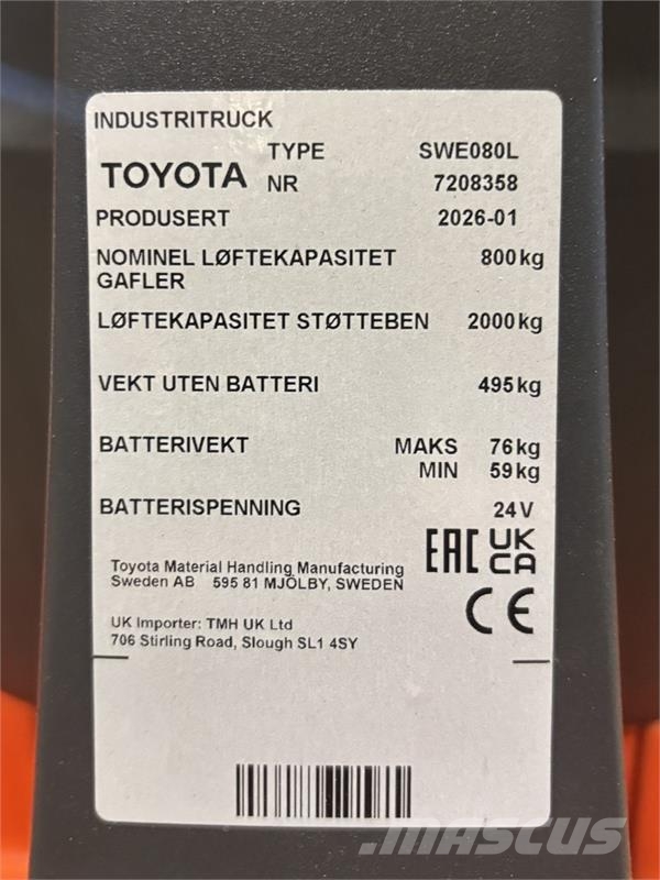 Toyota SWE080L Yaya kumandali istif makinasi