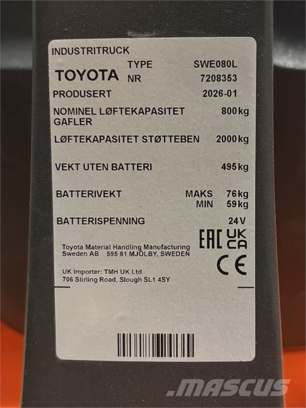 Toyota SWE080L Ručni električni viljuškar