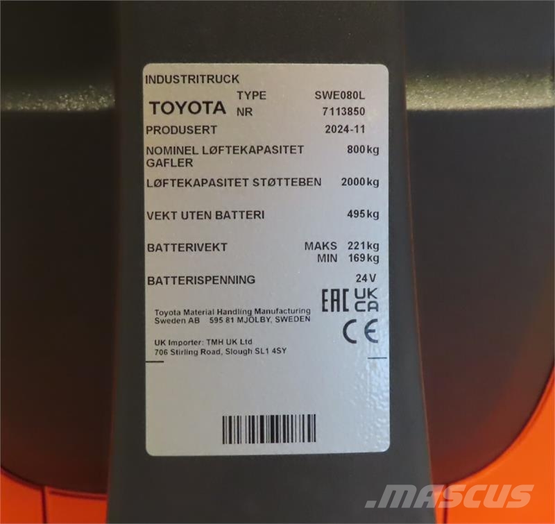 Toyota SWE080L Käyden ajettavat pinoamistrukit