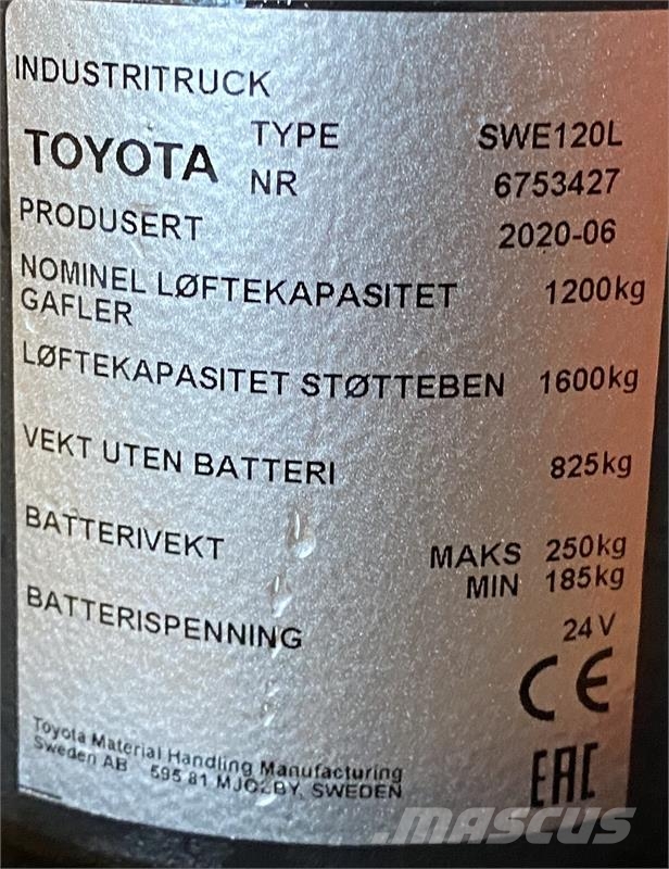 Toyota SWE120L Παλετοφόρα πεζού χειριστή με ιστό