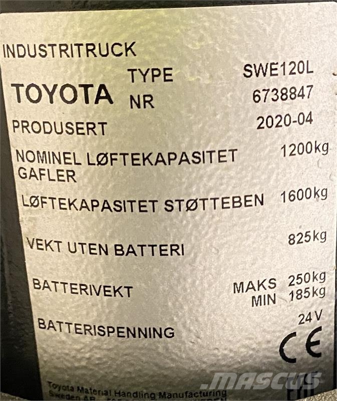 Toyota SWE120L Παλετοφόρα πεζού χειριστή με ιστό
