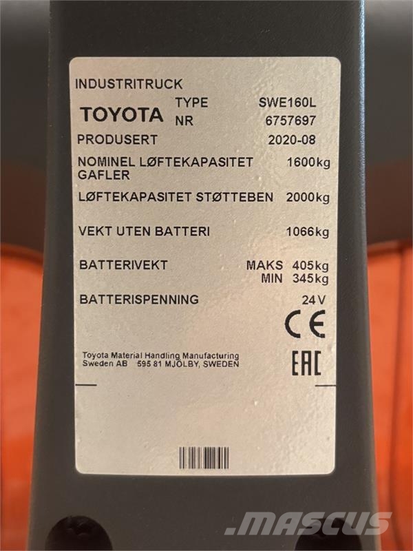 Toyota SWE160L Παλετοφόρα πεζού χειριστή με ιστό