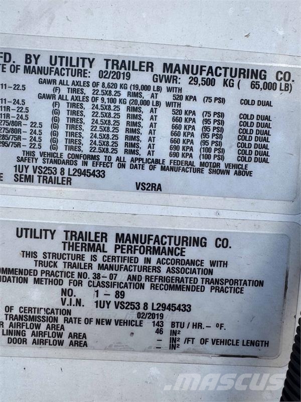 Utility VS2RA نصف مقطورات بدرجة حرارة قابلة للضبط