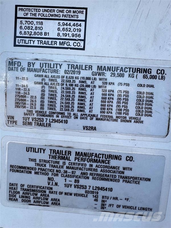 Utility VS2RA نصف مقطورات بدرجة حرارة قابلة للضبط