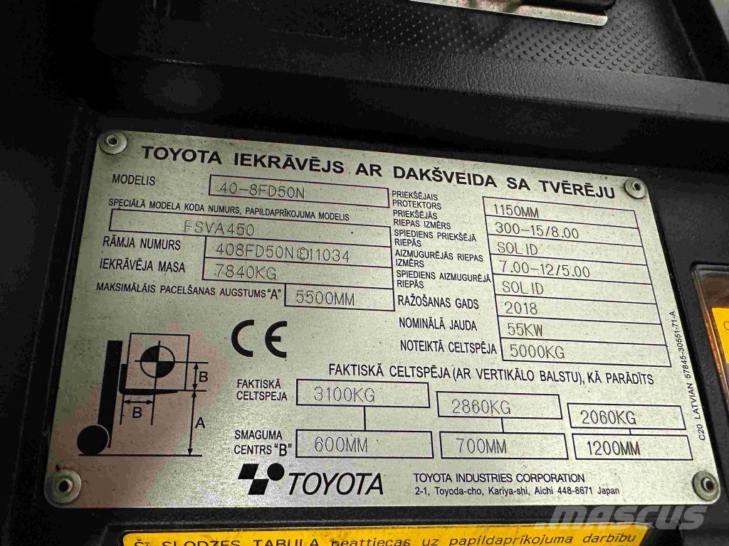 Toyota 40-8FD50N - TRIPLEX 5,5 m Dizel forkliftler