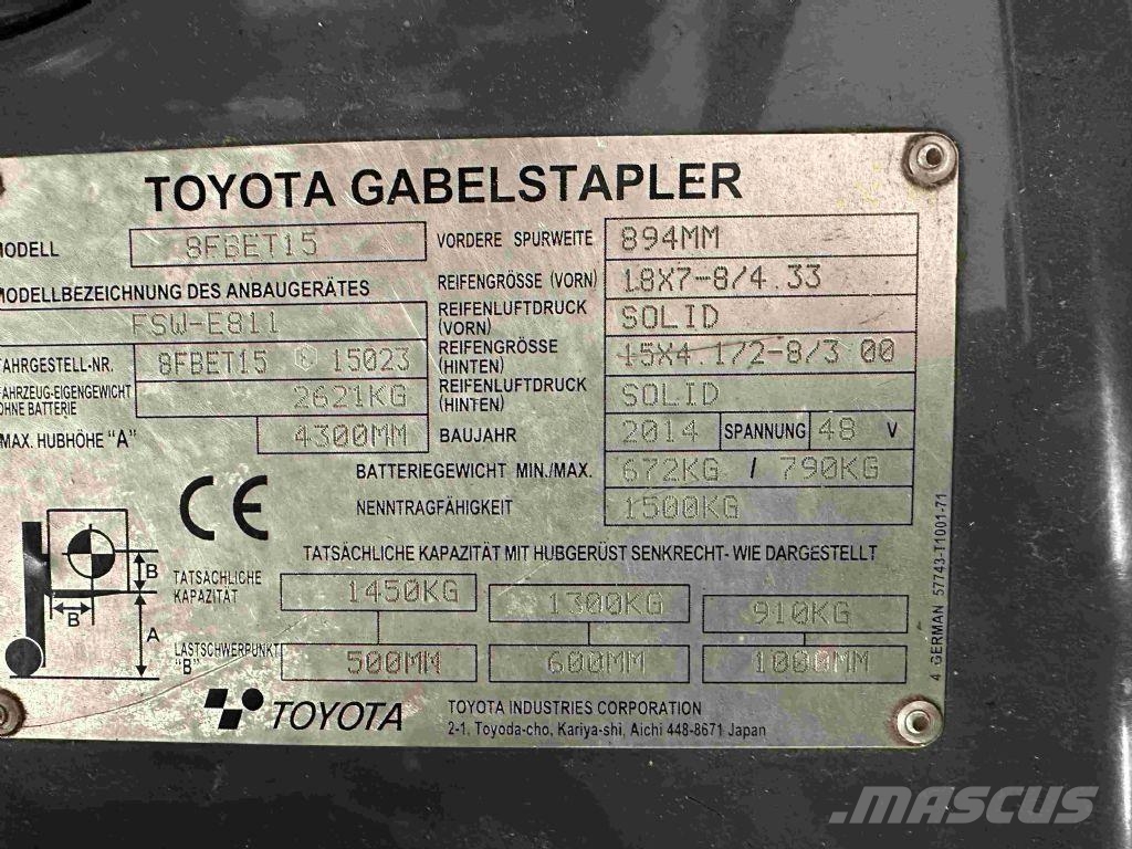 Toyota 8FBE15T - TRIPLEX 4,3 m El gaffeltrucks