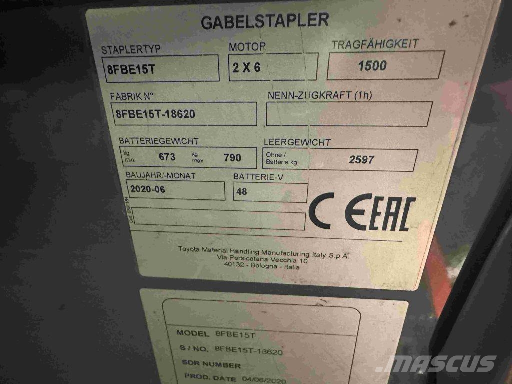 Toyota 8FBE15T - TRIPLEX 4,3 m Wózki elektryczne