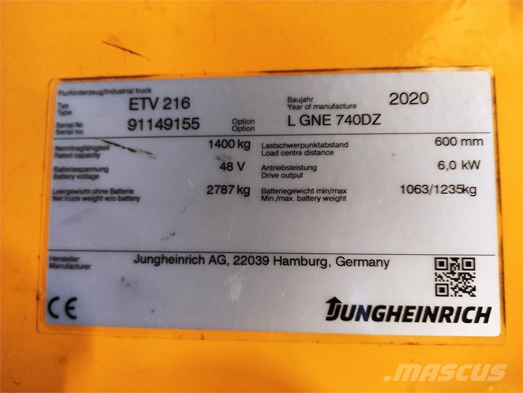 Jungheinrich ETV 216 Ретрак/ Високоповдигач с изместване на вилката напред