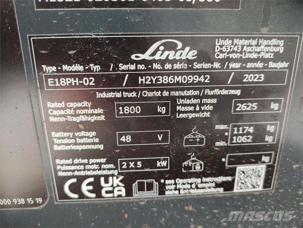 Linde E18PH-02/386-EVO شاحنات ذات رافعات شوكية تعمل بالكهرباء