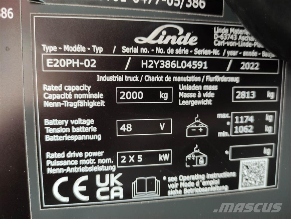 Linde E20PH-02-386-EVO شاحنات ذات رافعات شوكية تعمل بالكهرباء