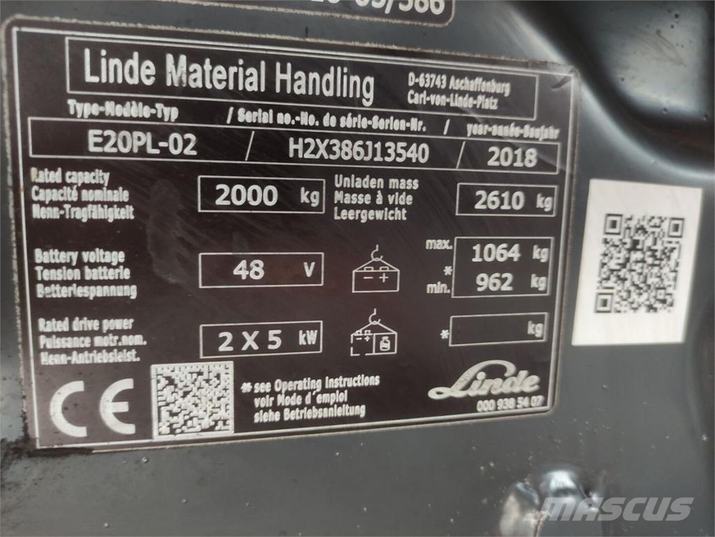 Linde E20PL-02/386 EVO Električni viljuškari