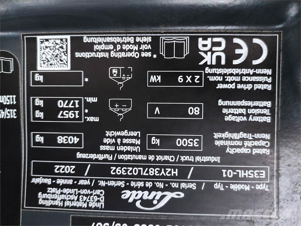 Linde E35HL-01-387 شاحنات ذات رافعات شوكية تعمل بالكهرباء