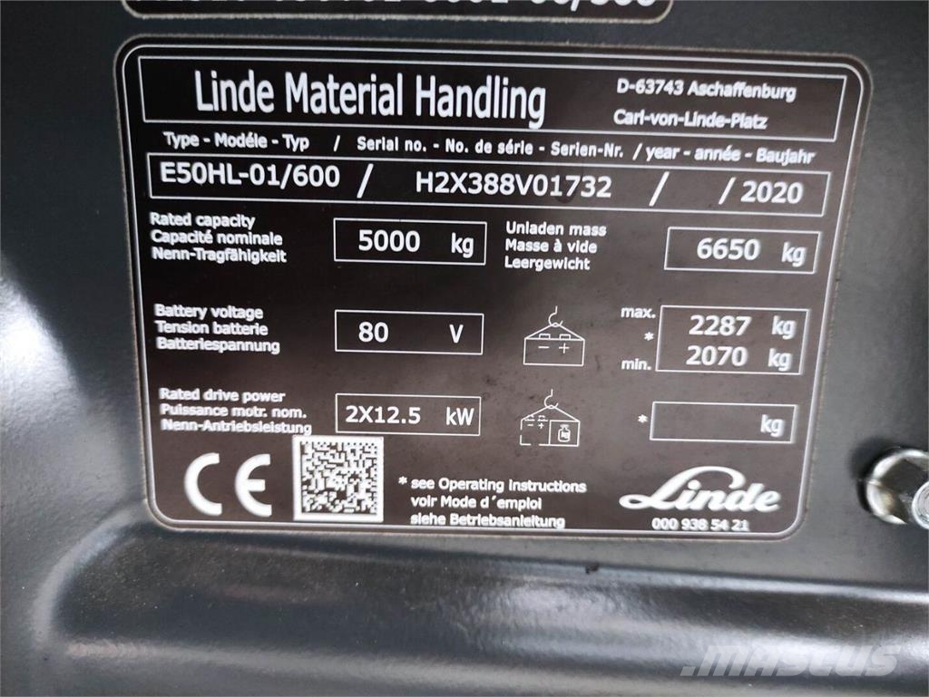 Linde E50HL-01/600-388 شاحنات ذات رافعات شوكية تعمل بالكهرباء