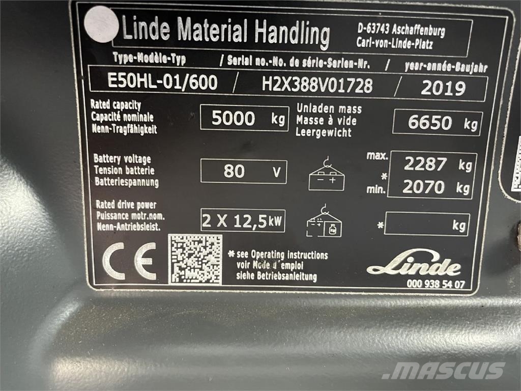 Linde E50HL-01/600-388 شاحنات ذات رافعات شوكية تعمل بالكهرباء