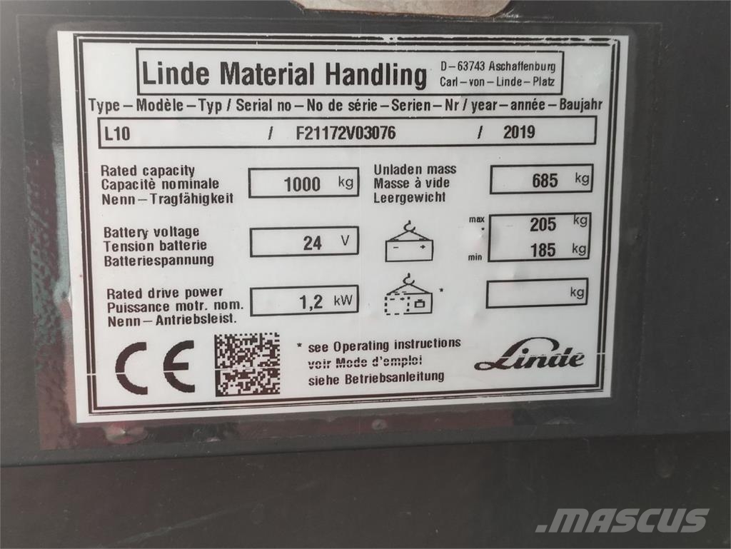 Linde L10 Ručni električni viljuškar