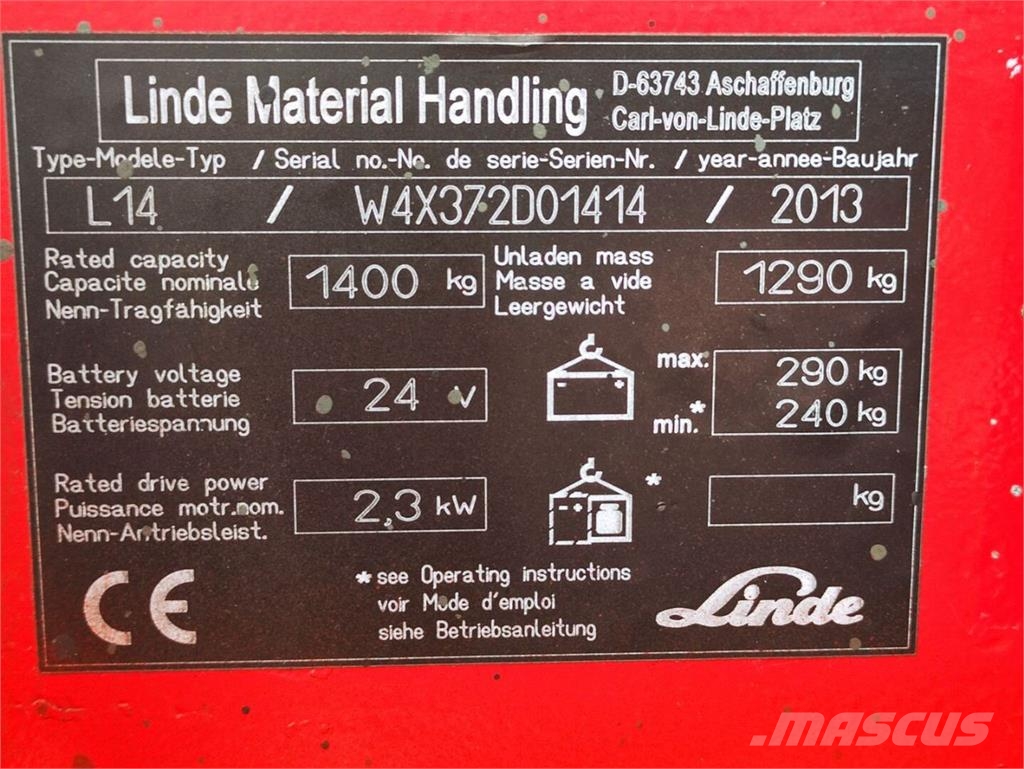 Linde L14 - 372 Παλετοφόρα πεζού χειριστή με ιστό