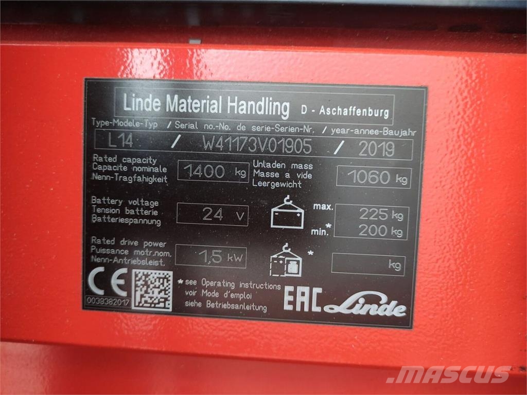 Linde L14i / 1173 Ručni električni viljuškar