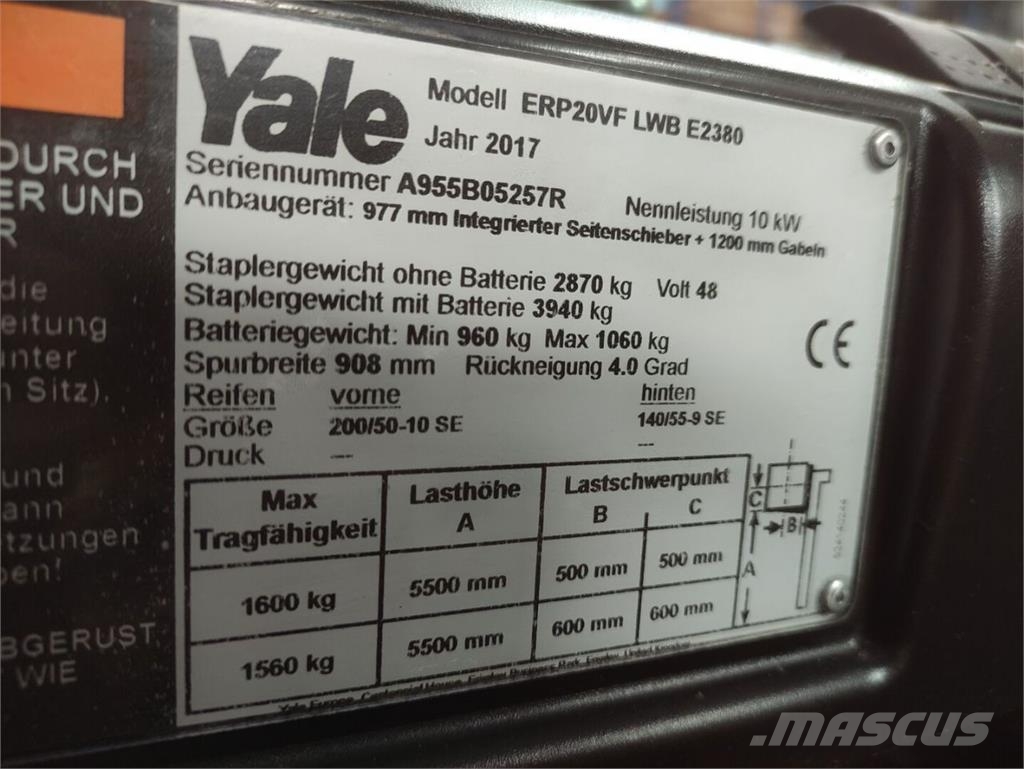 Yale ERP20VF LWB E2380 Elektriskie autoiekrāvēji